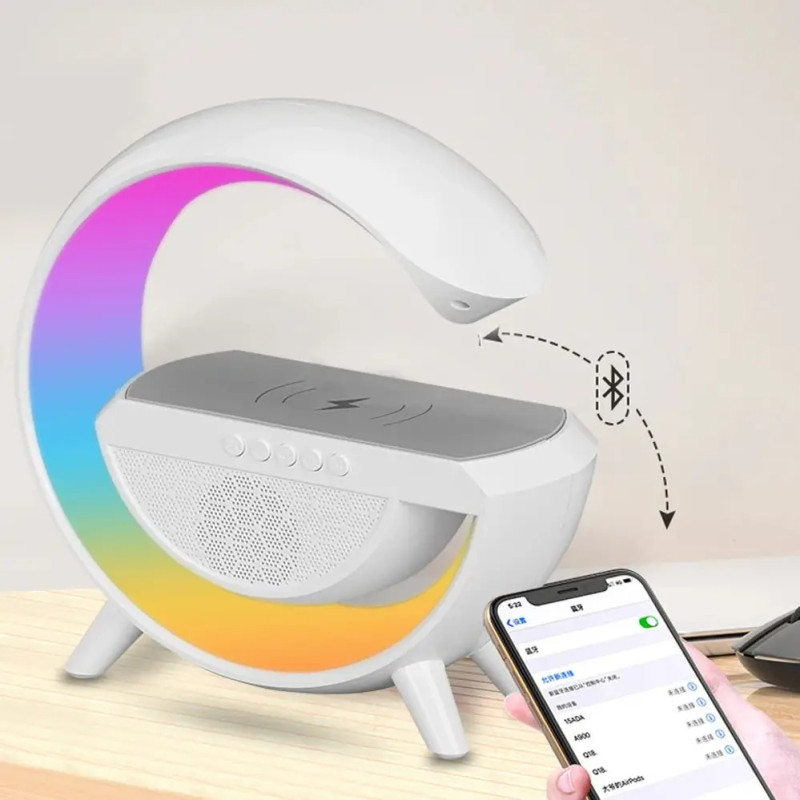 Нічник-бездротовий зарядний пристрій та Bluetooth колонка 3в1 з RGB підсвічуванням BT-2301 White