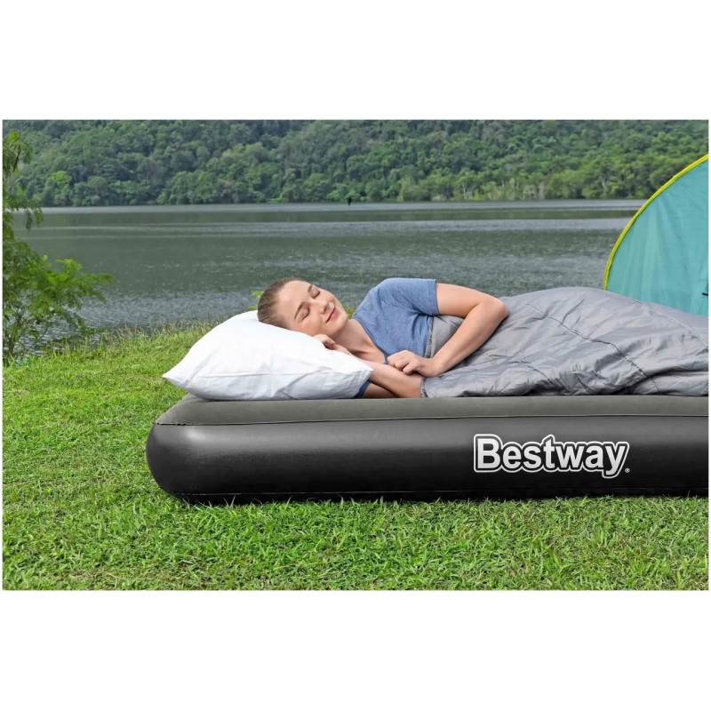 Надувний флокований одномісний матрац ПВХ з велюровим покриттям до 100кг Bestway 6713L 188x99x25см Grey