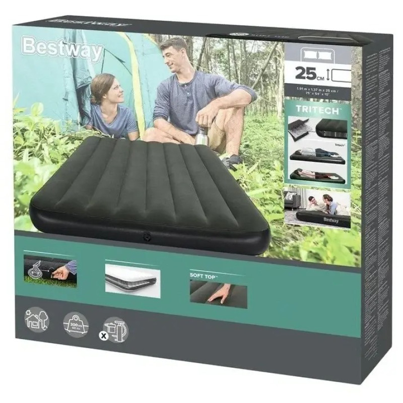 Надувний флокований двомісний матрац ПВХ з велюровим покриттям до 300кг Bestway 6713M 191x137x25см Olive