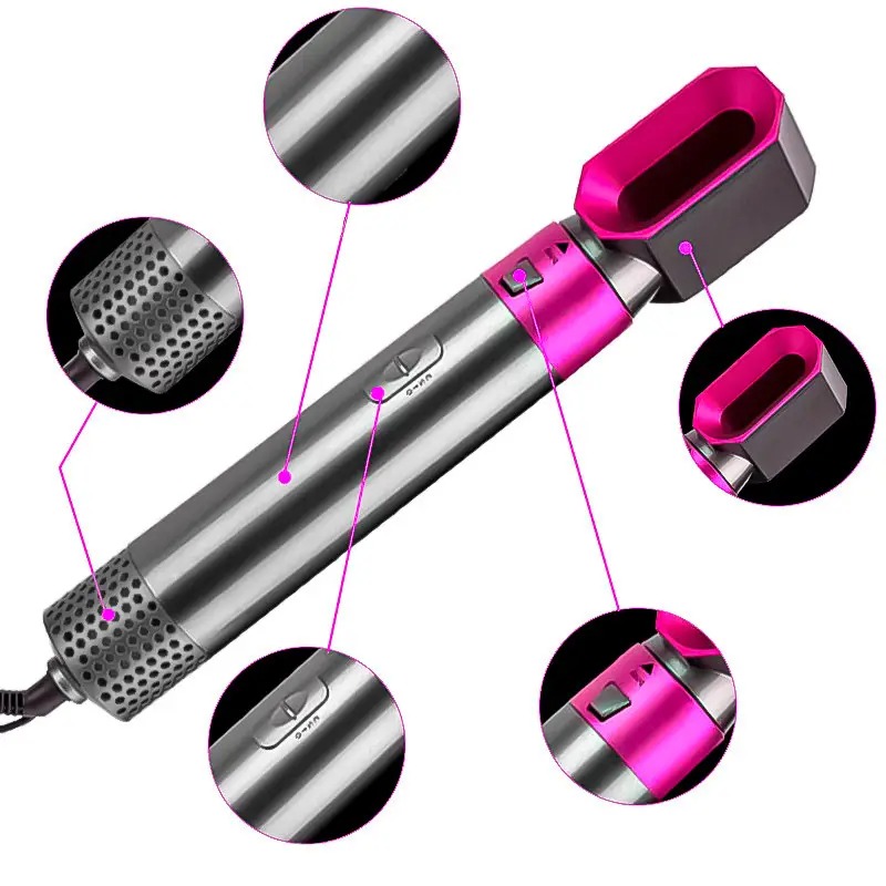 Фен-стайлер 5в1 з функціями надання об'єму для різних типів волосся 5 насодок 1000 Вт Grey/Pink