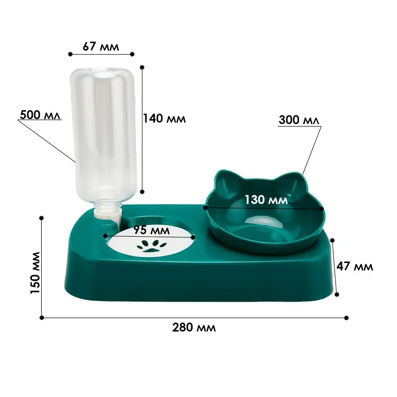 Миска для котів годівниця з напувалкою для невеликих і середніх порід 220*282*145мм Taotaopets 119906 Green