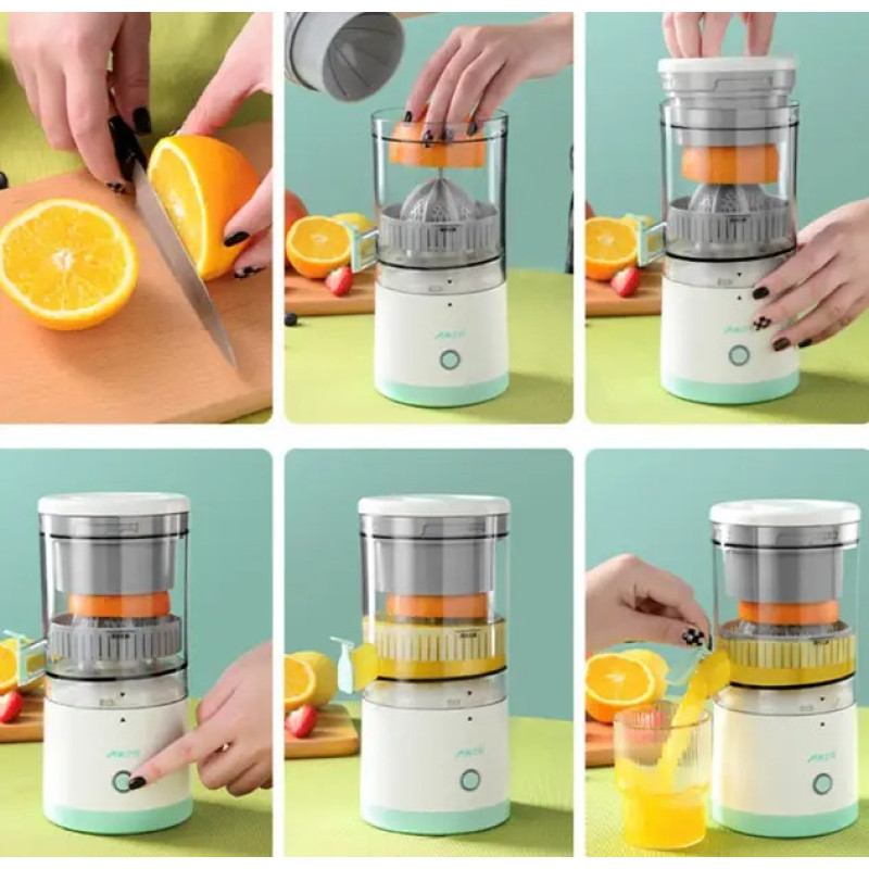 Портативний електричний міні соковитискач з USB-зарядкою від павербанку або мережі блендер для соку White/Green
