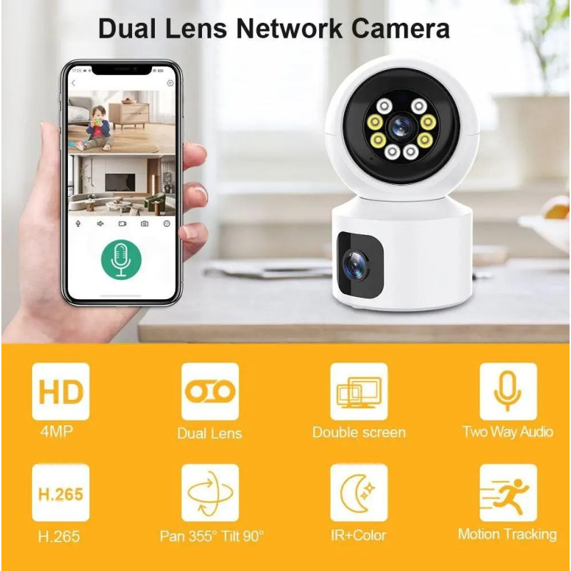 Домашня WiFi камера відеоспостереження з інфрачервоним нічним підсвічуванням PTZ 2DUAL LENS V380PRO 4MP White