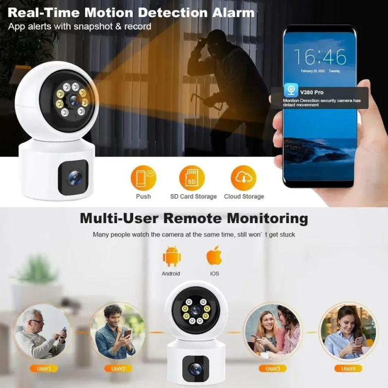 Домашня WiFi камера відеоспостереження з інфрачервоним нічним підсвічуванням PTZ 2DUAL LENS V380PRO 4MP White