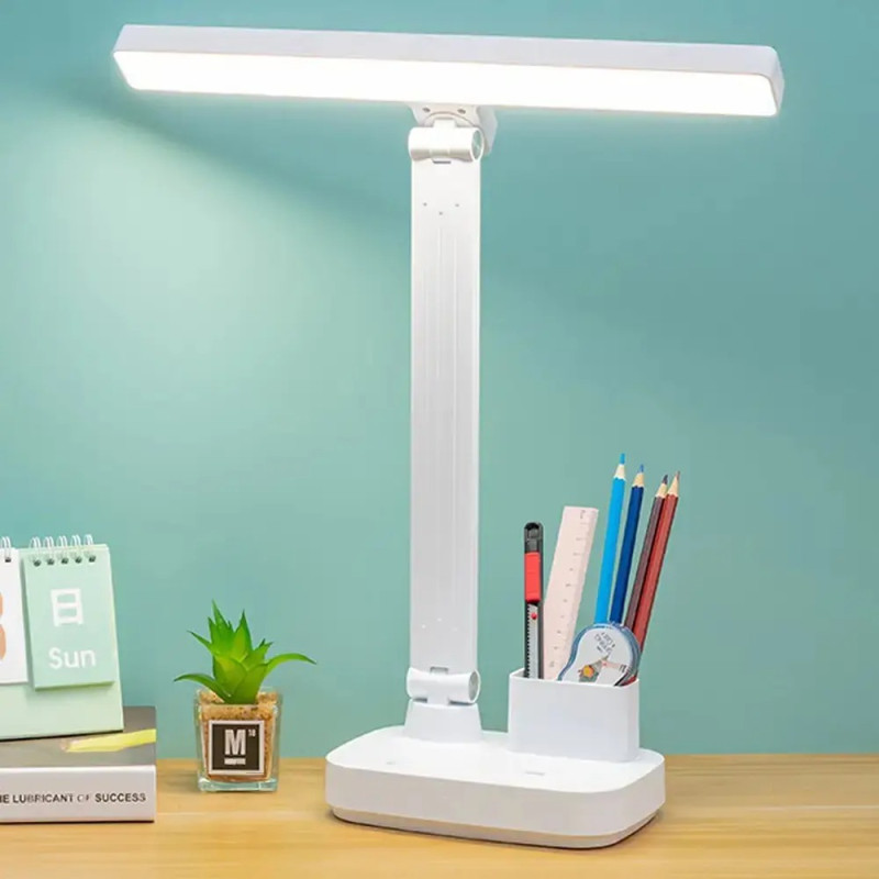 Лампа настільна поворотна DESEO для дому з органайзером на 2-х акумуляторах DIGAD 1975 White