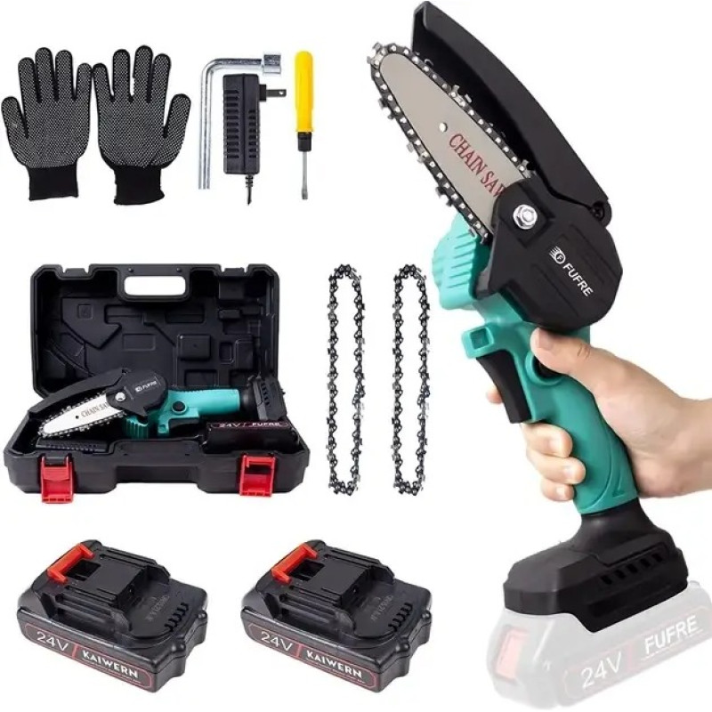 Портативна акумуляторна ланцюгова міні електропилка з 2-ма акумуляторами 24V ручна садова багатофункціональна Azure