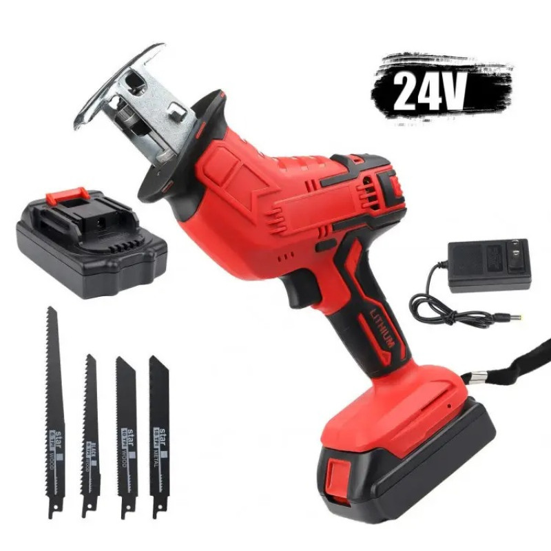 Портативна акумуляторна шабельна пила лобзик у валізі з 2 акумуляторами 24V Red/Black