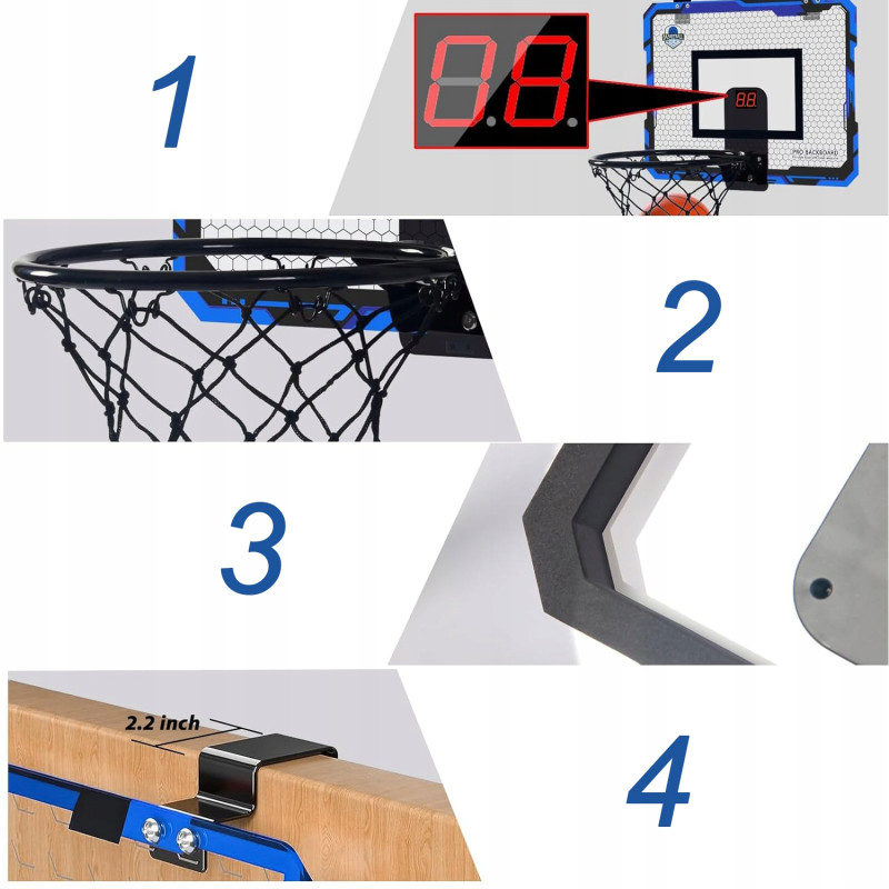 Баскетбольное кольцо 25 см на щите 46-30,5 см с электронным звуковым табло, мячом и насосом