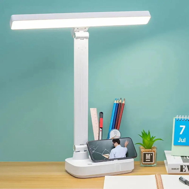 Лампа настільна поворотна DESEO для дому з органайзером на 2-х акумуляторах DIGAD 1975 White Лампа настільна поворотна DESEO для дому з органайзером на 2-х акумуляторах DIGAD 1975 White