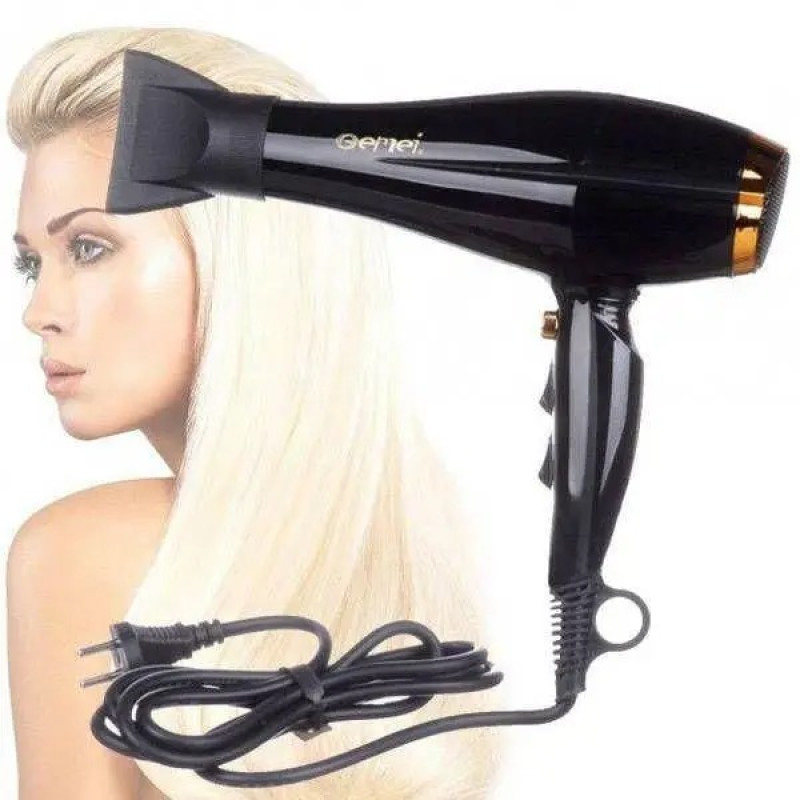 Професійний фен для волосся Gemei з насадками та подачею холодного повітря 3 режими Gemei GM-1780 3000Вт Black