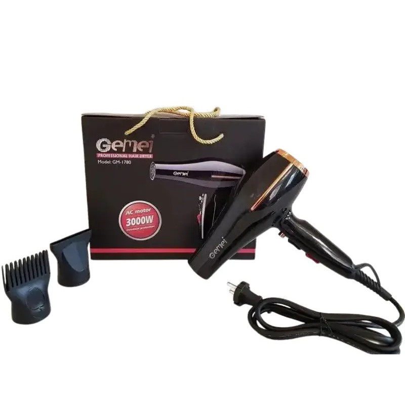 Професійний фен для волосся Gemei з насадками та подачею холодного повітря 3 режими Gemei GM-1780 3000Вт Black
