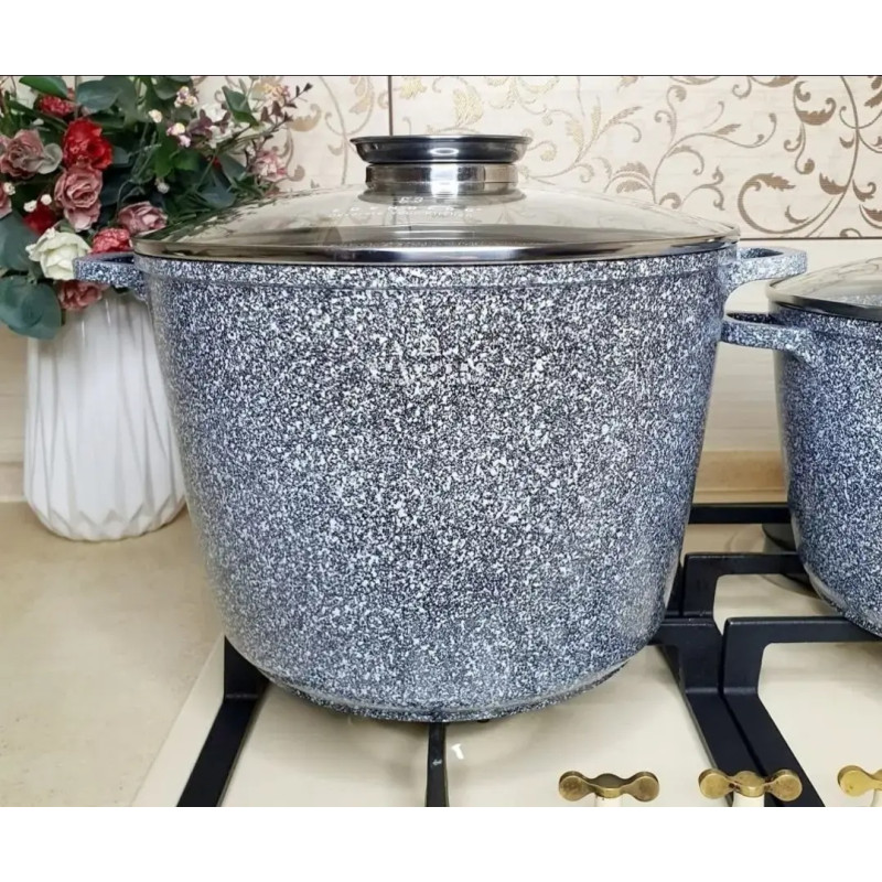 Каструля-казан 10 літрів з гранітним покриттям та скляною кришкою Unique (UN-5220) Grey