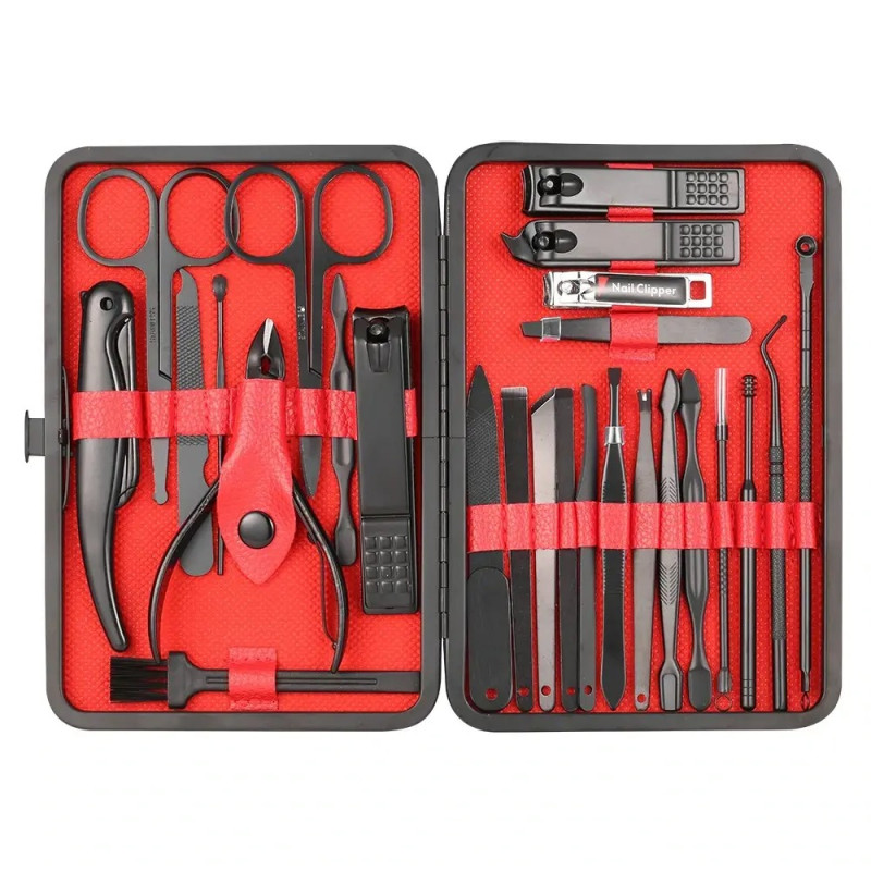 Професійний манікюрний педикюрний набір з нержавіючої сталі на 26 предметів у футлярі на блискавці