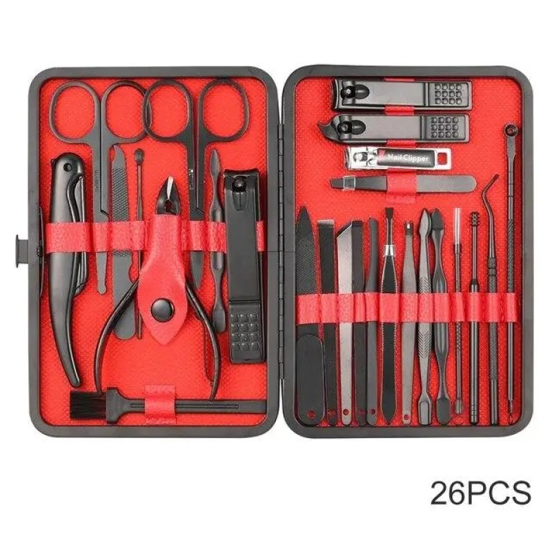 Професійний манікюрний педикюрний набір з нержавіючої сталі на 26 предметів у футлярі на блискавці