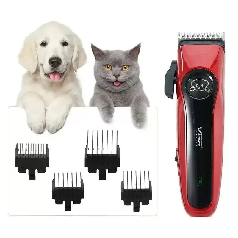 Професійна машинка для грумінгу акумуляторна для стрижки тварин собак та котів з 4 насадками VGR V-202 10Вт 1000мАч Red