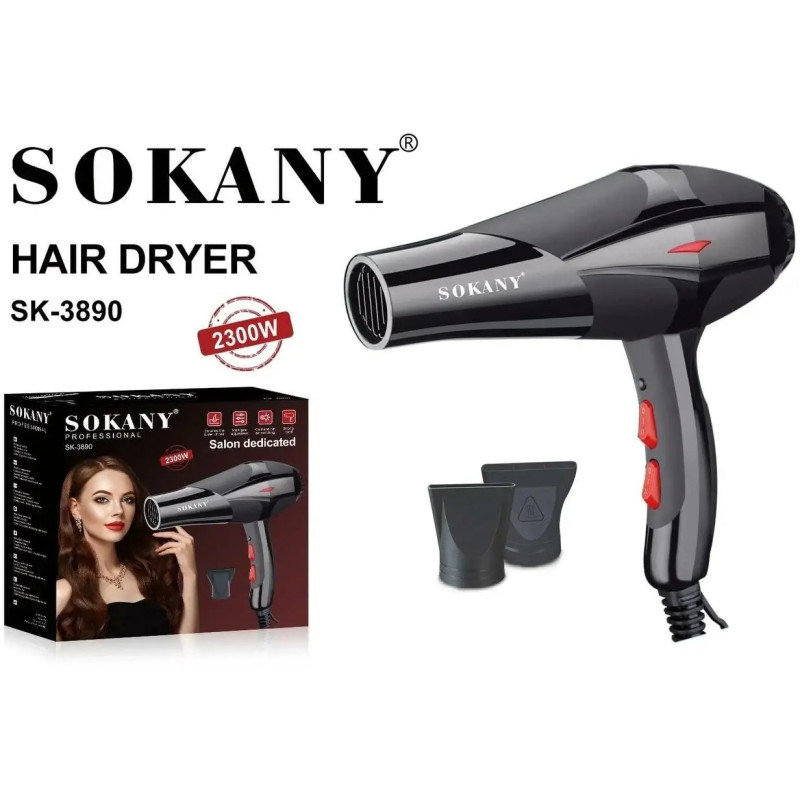 Професійний фен з 2 температурними режимами SOKANY HS-3890 2300Вт Black
