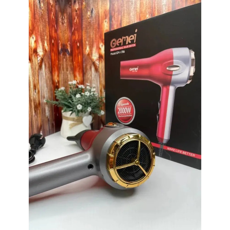 Професійний фен для волосся з іонізацією та 2 температурних режими Gemei GM-1786 2000Вт Red