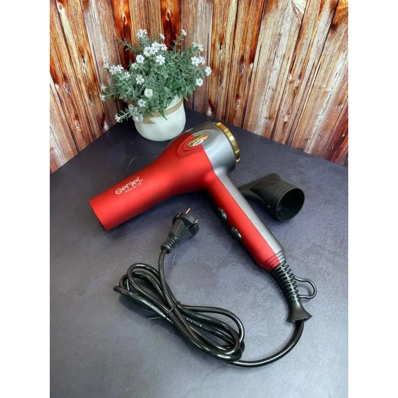 Професійний фен для волосся з іонізацією та 2 температурних режими Gemei GM-1786 2000Вт Red