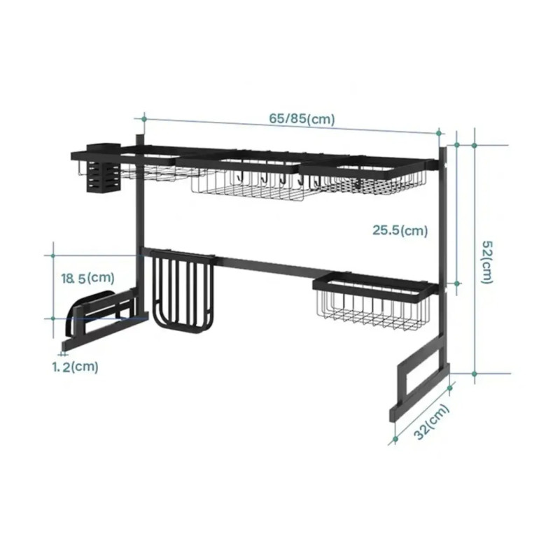 Настільна сушка органайзер для посуду Dish Dryer з нержавіючої сталі 65х52х32см Black