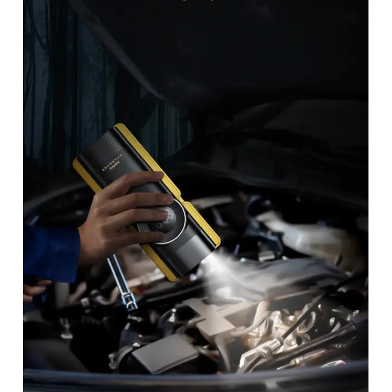 Пускозарядний пристрій з компресором портативний акумулятор для автомобіля з дисплеєм та ліхтарем Li-Pol 8000мАч 3.7В Remax CP-F77 Black/Yellow