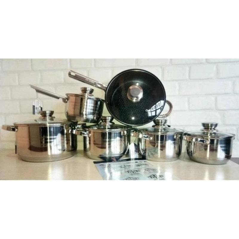 Кухонний набір посуду з 12 предметів з нержавіючої сталі для всіх видів плит Bohmann BH 1241-12 Silver