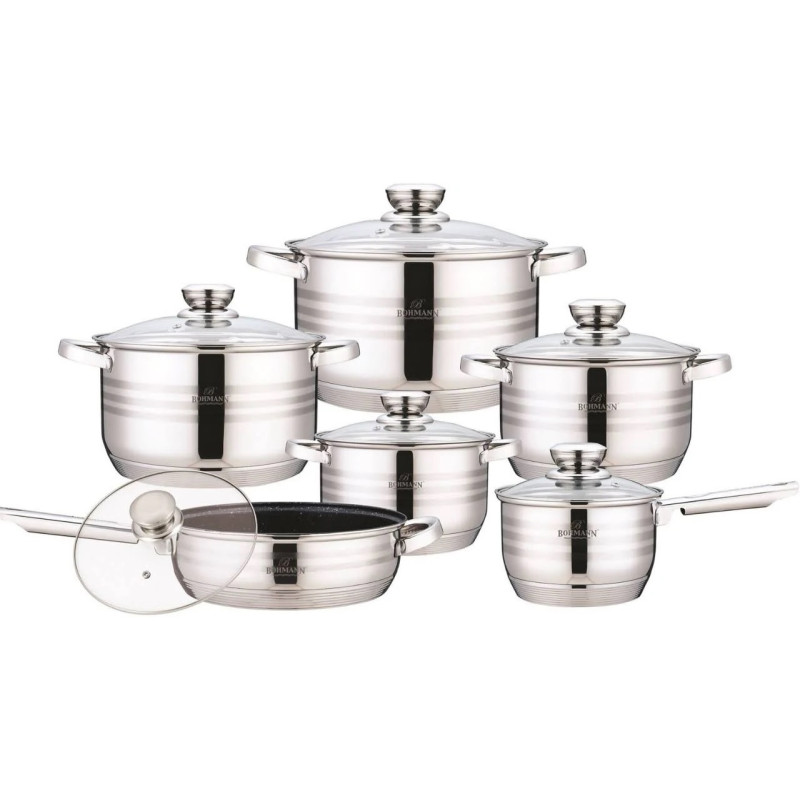 Кухонний набір посуду з 12 предметів з нержавіючої сталі для всіх видів плит Bohmann BH 1241-12 Silver