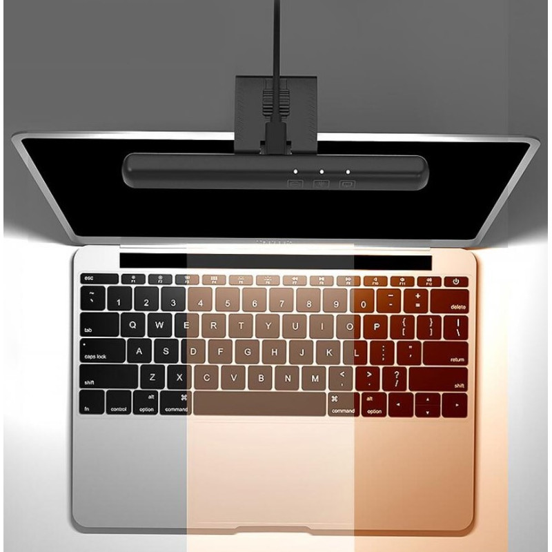 Комп'ютерна лампа триколірна 25 см скрінбар для монітора із сенсорним регулюванням температури світіння Lesko TB-30SI Black