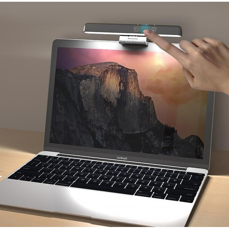 Комп'ютерна лампа триколірна 25 см скрінбар для монітора із сенсорним регулюванням температури світіння Lesko TB-30SI Black