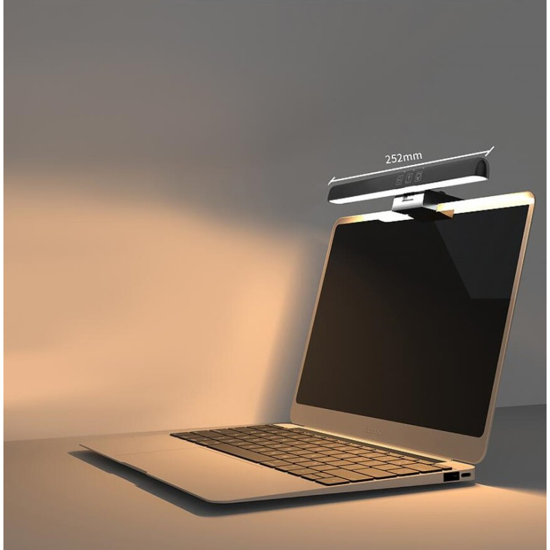 Комп'ютерна лампа триколірна 25 см скрінбар для монітора із сенсорним регулюванням температури світіння Lesko TB-30SI Black