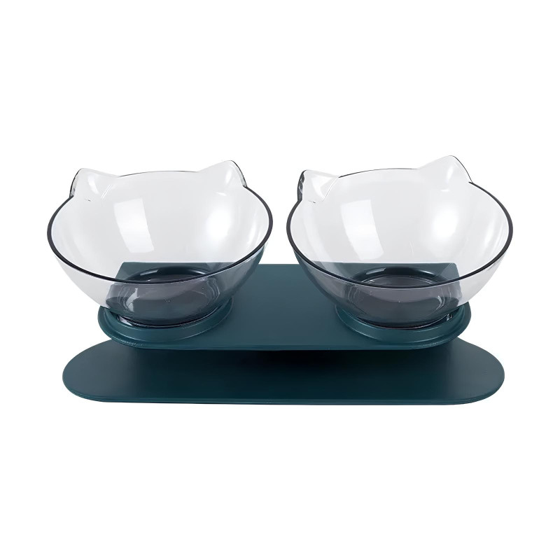 Миска для котов двойная с подставкой из пластика 400мл 135х270х135мм Taotaopets 117718 Green