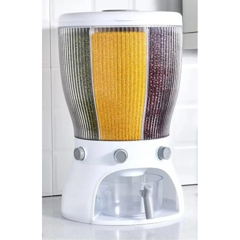 Кухонний диспенсер органайзер з конструкцією, що обертається, для круп і для сипучих продуктів на чотири секції з дозатором LY-37 White