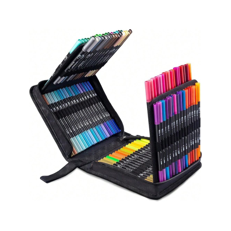 Набір двосторонніх акварельних маркерів на водній основі з чохлом 60 штук Dual Brush Pens Multicolored