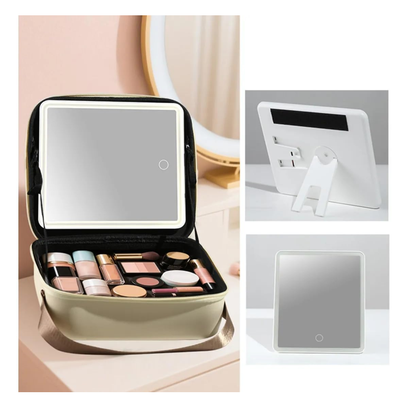Сумка-органайзер для косметики з дзеркалом і LED-підсвіткою EVA Modern EM-7612 Beige
