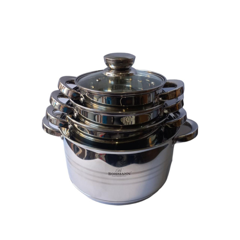 Кухонний набір посуду з 12 предметів з нержавіючої сталі для всіх видів плит Bohmann BH 1241-12 Silver