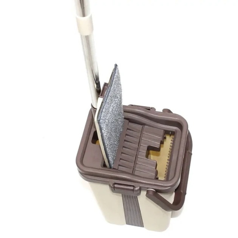 Швабра з великим відром з віджимом 10л і запасною насадкою з мікрофібри 32,5х12,5см Scratch Cleaning Mop Beige