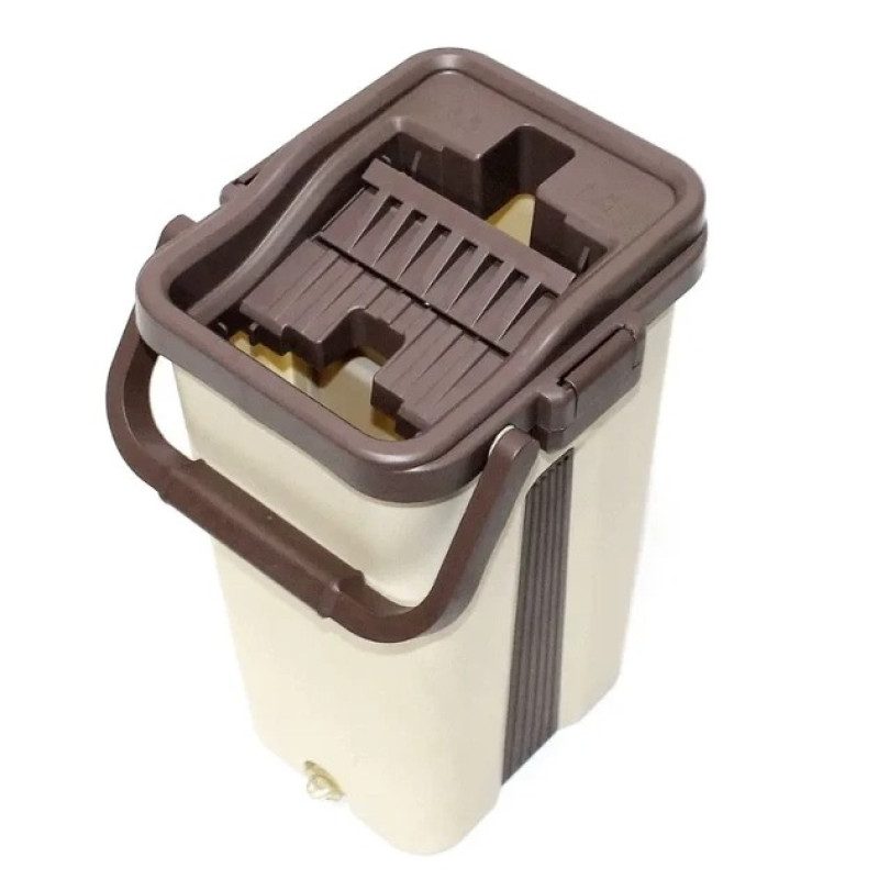 Швабра з великим відром з віджимом 10л і запасною насадкою з мікрофібри 32,5х12,5см Scratch Cleaning Mop Beige