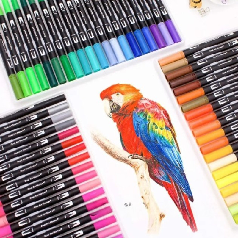 Набір двосторонніх акварельних маркерів 100 штук Dual Brush для малювання скетчінгу, письма та творчості