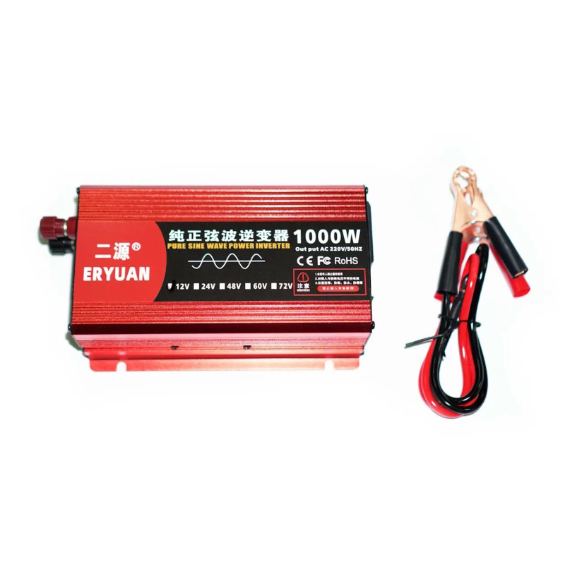 Перетворювач напруги 1000W з 12V в 220V чистий синус інвертор із захистом від замикання звуковий сигнал LCD Black