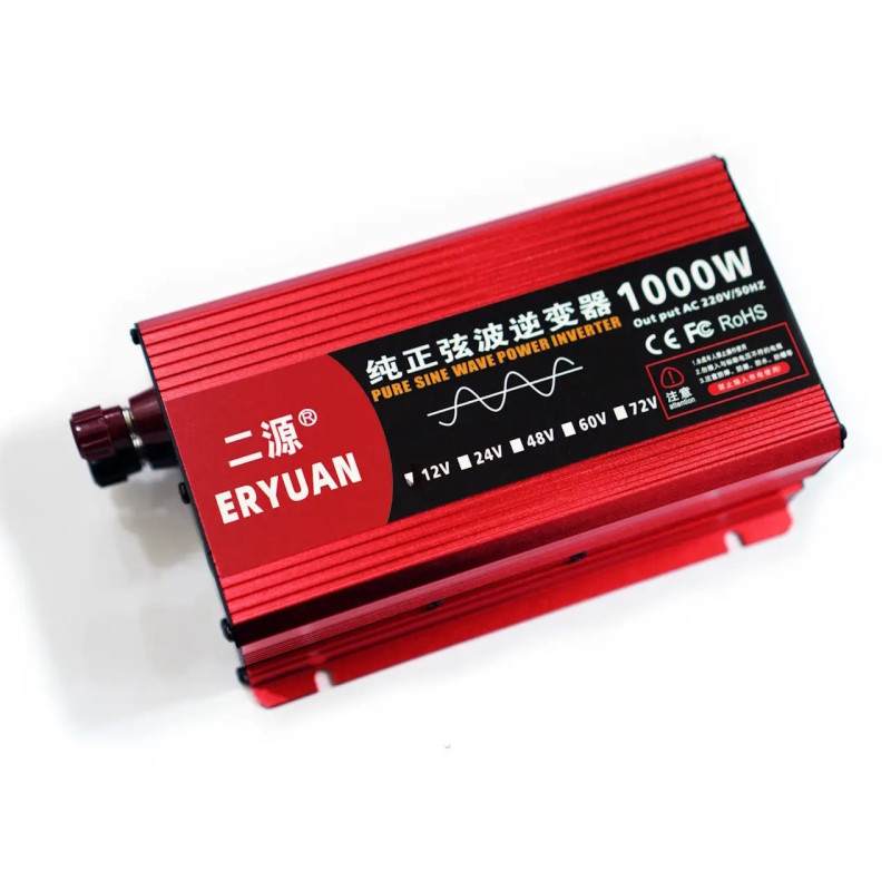 Перетворювач напруги 1000W з 12V в 220V чистий синус інвертор із захистом від замикання звуковий сигнал LCD Black