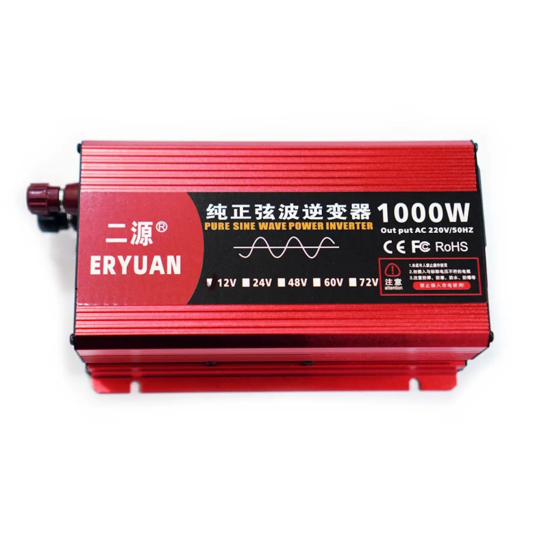 Перетворювач напруги 1000W з 12V в 220V чистий синус інвертор із захистом від замикання звуковий сигнал LCD Black