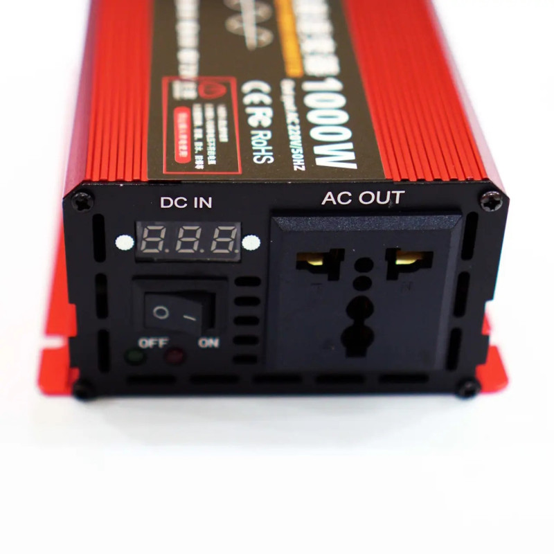Перетворювач напруги 1000W з 12V в 220V чистий синус інвертор із захистом від замикання звуковий сигнал LCD Black