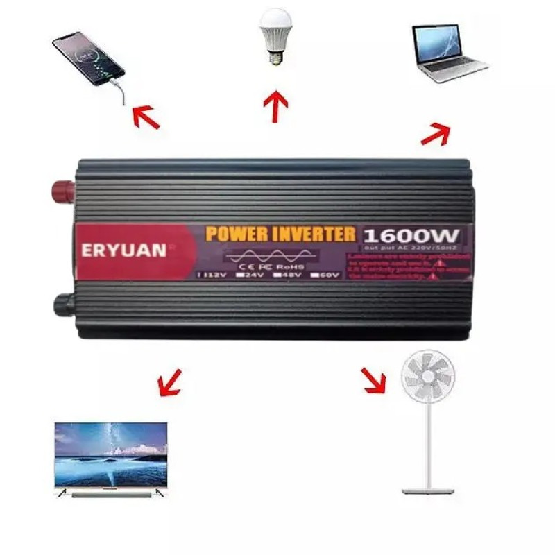 Перетворювач напруги 1600W з 12V в 220V чистий синус інвертор із захистом від замикання звуковий сигнал LCD Black (EU-12421)