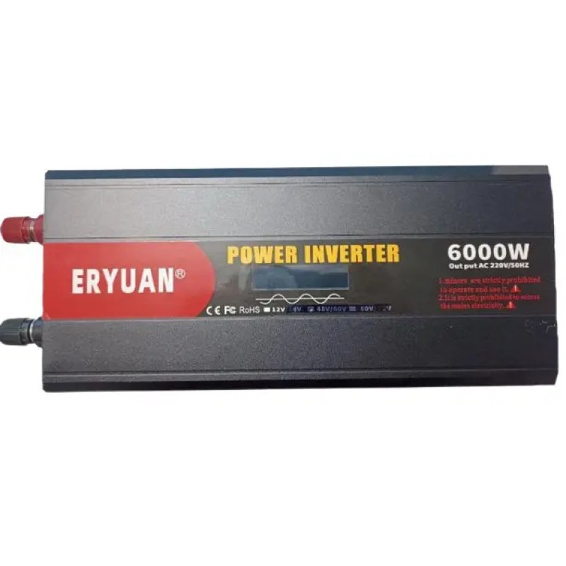 Перетворювач напруги 6000W з 12V в 220V чистий синус інвертор із захистом від замикання звуковий сигнал LCD Black