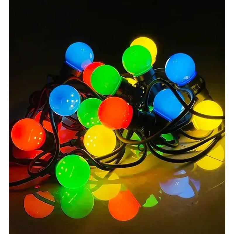Гірлянда вулична вологостійка RGB 5 метрів 10 різнокольорових кульок з світлодіодними лампочками SF-9 Multicolor