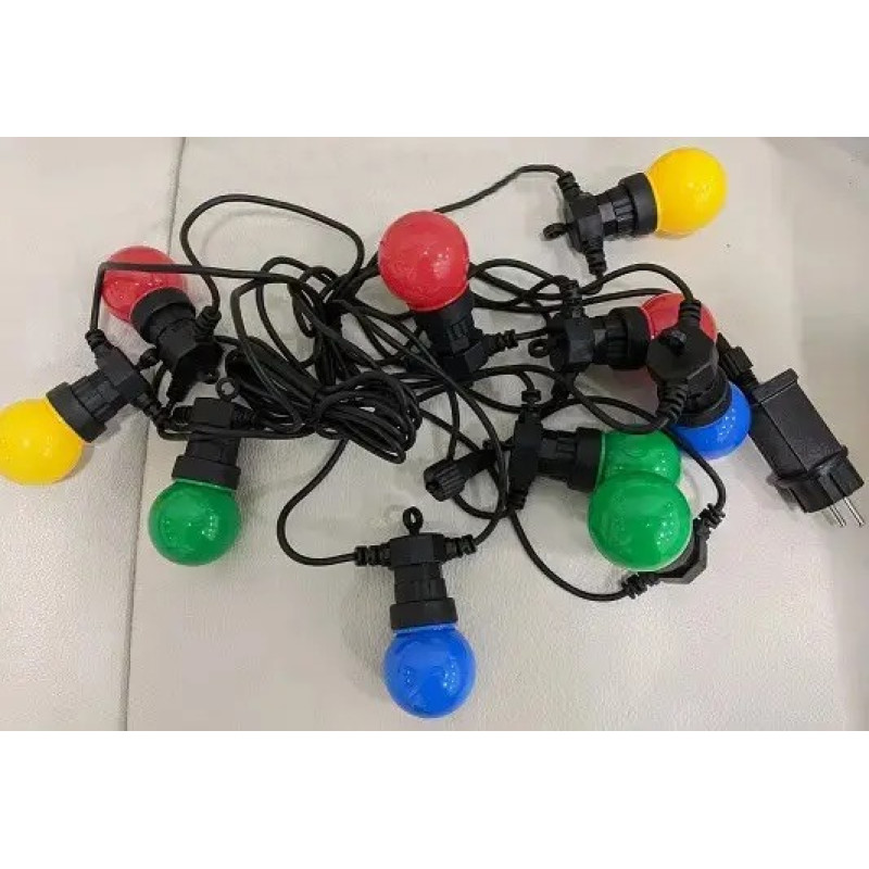 Гірлянда вулична вологостійка RGB 5 метрів 10 різнокольорових кульок з світлодіодними лампочками SF-9 Multicolor