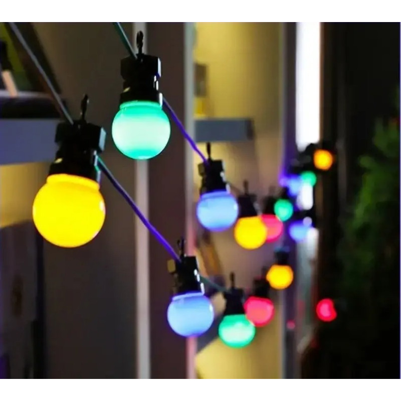 Гірлянда вулична вологостійка RGB 5 метрів 10 різнокольорових кульок з світлодіодними лампочками SF-9 Multicolor