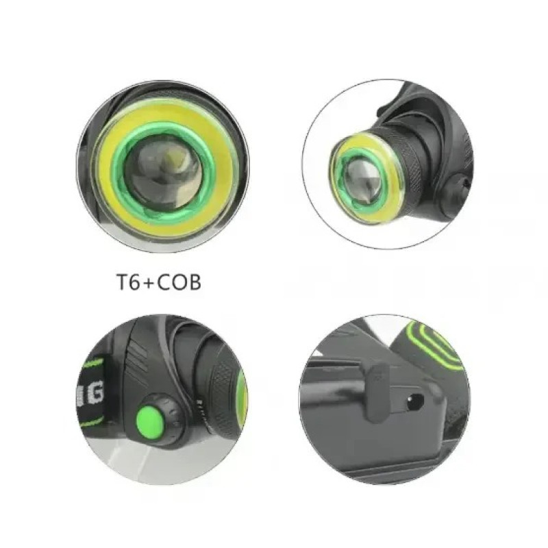 Ліхтарик налобний акумуляторний високої потужності 4 режими свічення BAILONG BL-T107-T6 Black/Green Ліхтарик налобний акумуляторний високої потужності 4 режими свічення BAILONG BL-T107-T6 Black/Green