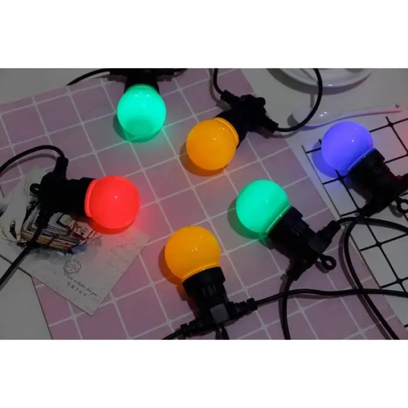 Гірлянда вулична вологостійка RGB 5 метрів 10 різнокольорових кульок з світлодіодними лампочками SF-9 Multicolor