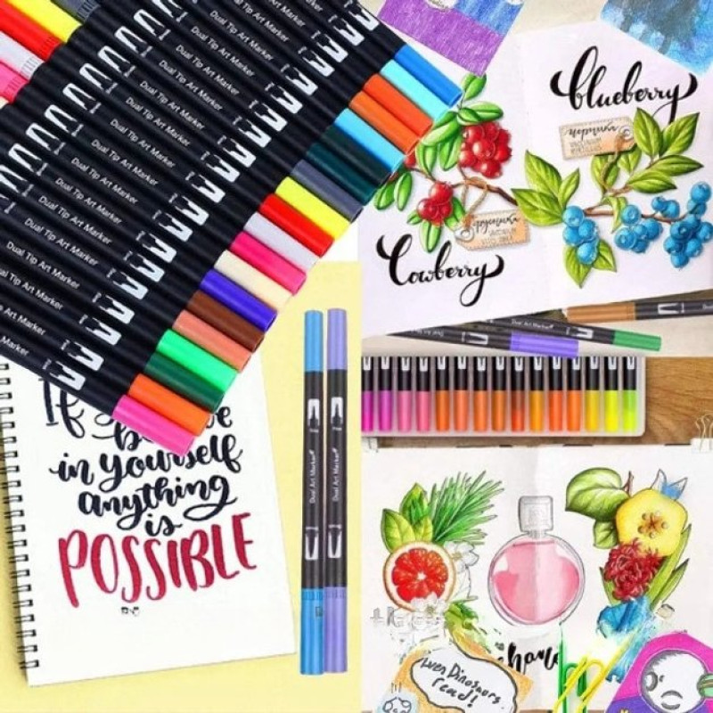 Набір двосторонніх акварельних маркерів 100 штук Dual Brush для малювання скетчінгу, письма та творчості