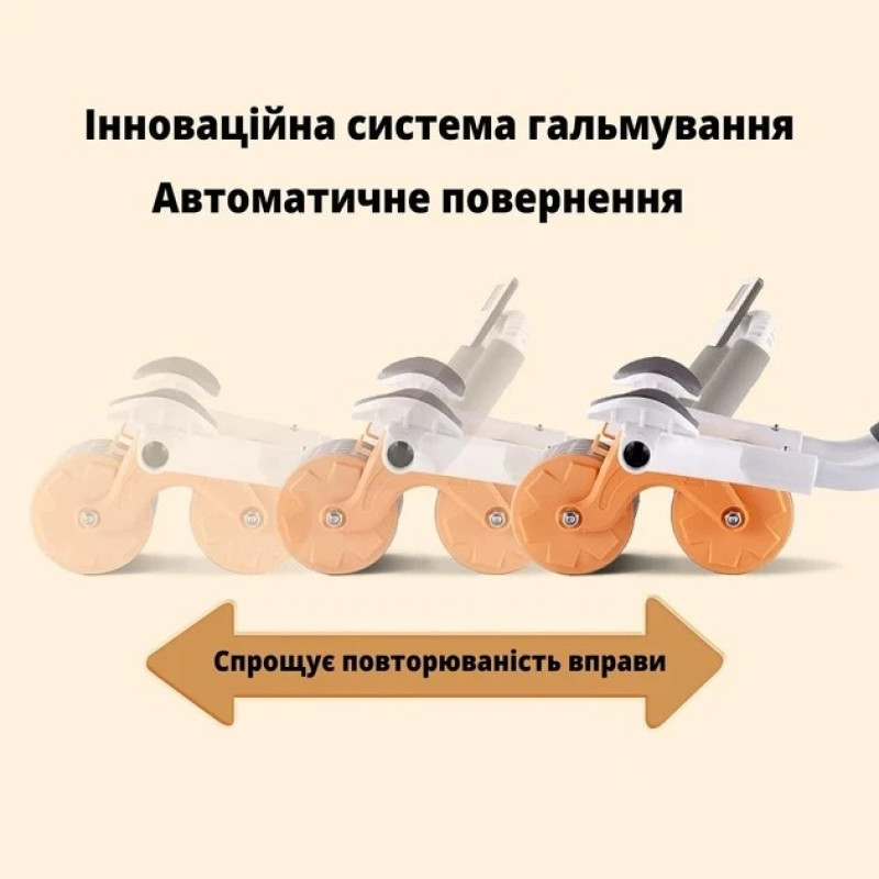 Роликовий тренажер для живота автоматический шестишарові колесика с подушечкой для пуш-апа White/Orange